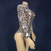 Mode à manches longues Bling Glitter Stripper Tenues Vêtements de danse exotiques Club Justaucorps Showgirl Combinaisons Femmes Sexy Sequin Bodys
