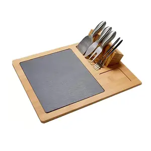 Planche à fromage en bambou populaire avec planche à découper en pierre avec couteaux en acier inoxydable