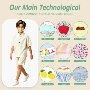 Zweiteiliger gestreifter Sommeranzug für Jungen: Kurzarm-Pullover mit Kragen und lockere Shorts aus winddichtem Stoff für aktive Kinder - Product Image 3