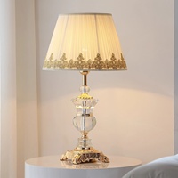 HJ HOME Abat-jour en tissu pour table en alliage de zinc avec cristal LED pour chambre à coucher et salon de créateur européen
