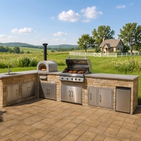 Isla de Cocina para Jardín de Alta Gama Personalizada, Cocina Exterior de Piedra Cultural con Parrilla de Gas Integrada para Patio Trasero de Villa