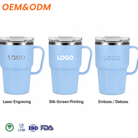 Mug en acier inoxydable OEM avec poignée, logo personnalisé, emballage couleur, tasse à café réutilisable avec couvercle et paille pour commandes en gros