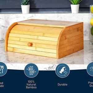 Boîte à pain en bambou avec couvercle, rangement pour produits de boulangerie, style moderne et minimaliste, taille carrée - Product Image 2