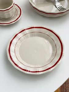 Factory Supply Hot Sale Red Coil Design Decorative Pattern Modern Minimalist Dessert Kitchen Painted Ceramic Tableware <b>Sets</b> - Product Image 6