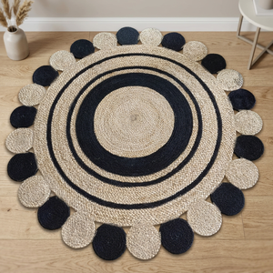 <b>Round</b> Bohemian Medallion Jute Area Rug Handcrafted Flat Weave Non-Slip Rubber Backing Living Room Floor <b>Mat</b> - Product Image 4