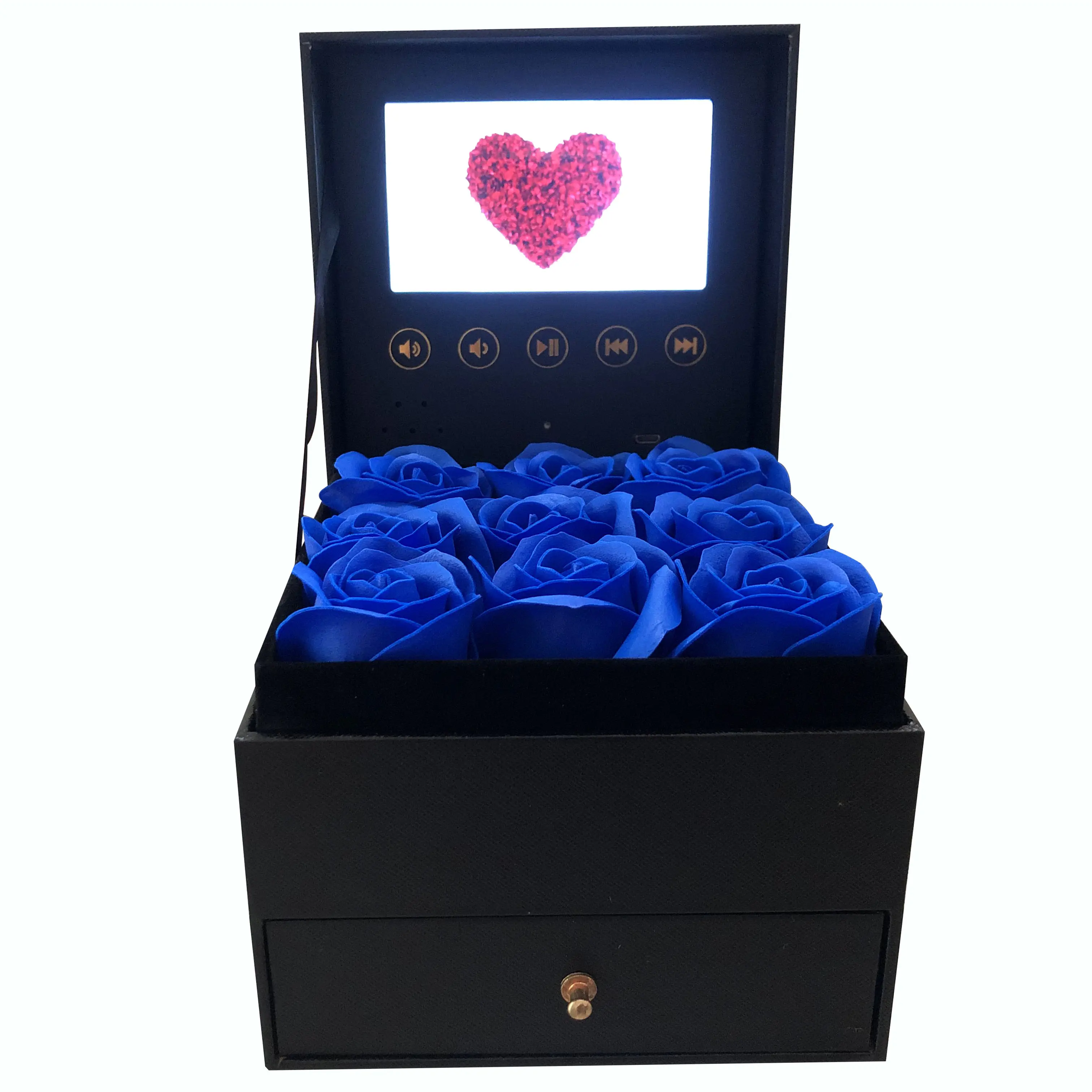 Carica il tuo Video scatola schermo Lcd artificiale eterno fiori rossi decorazioni anniversario rose conservati