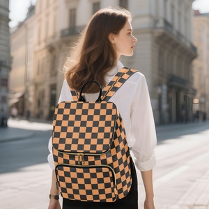 New Arrival Product Custom <b>Brown</b> Checkered Plaid College and University <b>Backpack</b> Zipper Closure Pattern Back Pack - Product Image 5