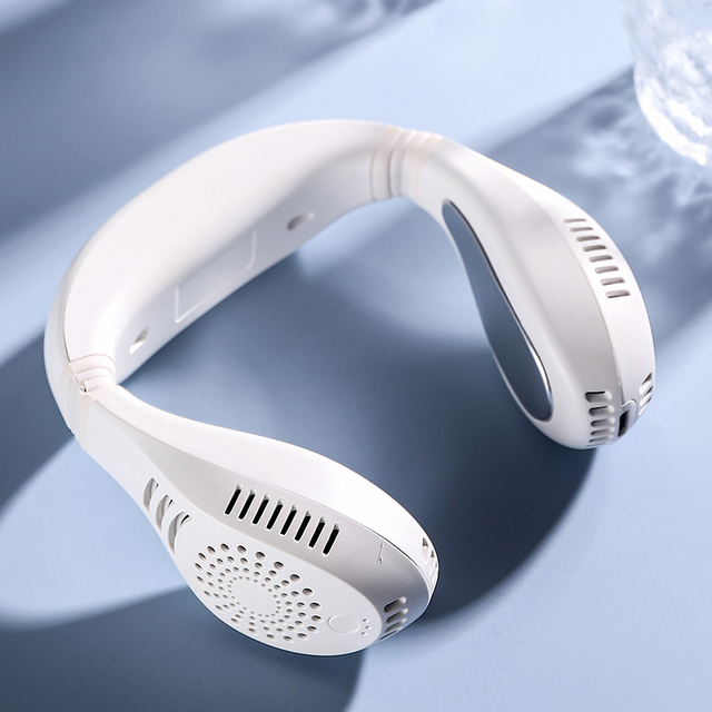 2025Portable Leafless Wearable Free Hands Simulate Natural Wind Adjustable Heating&Cooling USB Rechargeable Personal Neck Fan