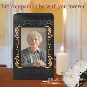Wooden Cremation Urn With Photo Frame Rectangle Black Durable Pet <b>Memorial</b> <b>Box</b> - Product Image 2