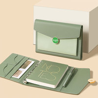Carnet A5 Rechargeable 2024 à Feuilles Mobiles Design Portefeuille avec Logo Gaufré, Couverture en Cuir PU et Anneaux de Classeur à Boucle Magnétique
