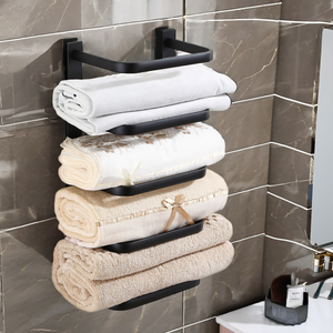 رف مناشف حمام عصري أسود غير لامع بخمس طبقات وحامل للمناشف - Product Image 2