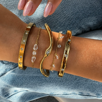 Ensemble de bracelets chaîne en acier inoxydable plaqué or avec zircon, inaltérable, pour femme, bijoux minimalistes haut de gamme, cadeau de luxe léger