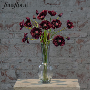 Fiore Artificiale di Papavero in Seta di Alta Qualità, Stelo Singolo 48cm, Colore Bordeaux Vintage per Centrotavola Matrimoniali Fai-da-Te, Decorazioni di Lusso per Bar - Product Image 1