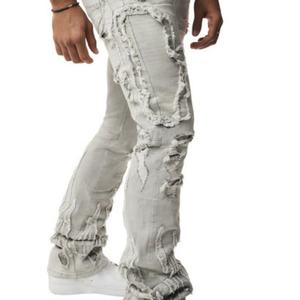 Jeans de Mezclilla Apilados para Hombre, Estilo Vintage, Desgastados, con Apliques de Llama, OEM - Product Image 5