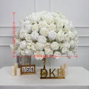 Bola <span class=keywords><strong>de</strong></span> Flores Artificiales Personalizada al por Mayor para Decoración <span class=keywords><strong>de</strong></span> Eventos, Bola <span class=keywords><strong>de</strong></span> Flores <span class=keywords><strong>de</strong></span> 80 cm <span class=keywords><strong>con</strong></span> Rosas Blancas, <span class=keywords><strong>Hortensias</strong></span> y Flores Beige, <span class=keywords><strong>Centros</strong></span> <span class=keywords><strong>de</strong></span> Mesa - Product Image 2