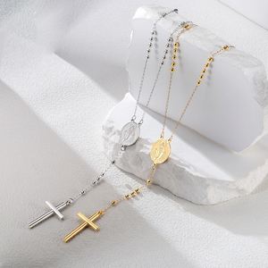 Collier long Myshape Vierge <span class=keywords><strong>Marie</strong></span> Croix, Chaîne de pull Saint <span class=keywords><strong>Christophe</strong></span>, Pendentif Croix Religieuse, Bijoux en Acier Inoxydable - Product Image 5