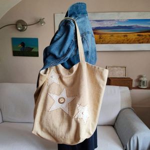 กระเป๋าผ้าแคนวาสกันน้ำขนาดใหญ่ลายดาว กระเป๋าถือสำหรับผู้หญิงเดินทางไปเที่ยวทะเล ทนทาน ใช้ซ้ำได้ เหมาะสำหรับฤดูร้อนและฤดูใบไม้ร่วง - Product Image 3