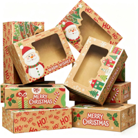 Boîte cadeau en papier kraft écologique pour Noël, avec fenêtre, motif personnalisé du Père Noël, pliable, réutilisable, pour emballer des biscuits et des bonbons, pour les fêtes