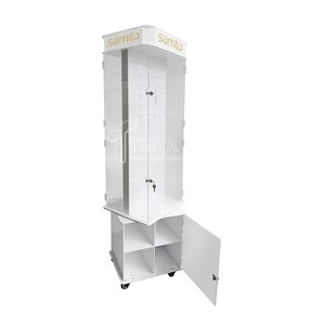 Acrylique 360 °   Présentoir rotatif à roulettes et verrouillable pour lunettes LED – Support de sol pour montures de lunettes et de soleil pour magasins de détail et boutiques de marques - Product Image 4