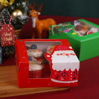 Caja para Muffins y Cupcakes al por Mayor, de Cartón Color Marfil, con 4 Cavidades y Ventana Transparente, Ideal para Navidad