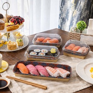 Caja de comida para llevar de papel kraft desechable personalizada con tapas de PET para <span class=keywords><strong>sushi</strong></span> - Product Image 2