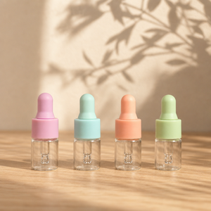 Mini Botella de Vidrio Transparente con Gotero y Tapa Color Pastel para Muestras de Cosméticos - Product Image 2