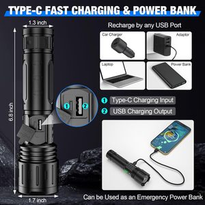 Lampe torche tactique d'urgence LED rechargeable super puissante 15000 mAh, longue portée, chargement USB, étanche IP6, vente en gros - Product Image 4