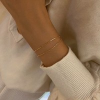 Bracelet personnalisé en argent sterling 925 à double rangée de chaînes serpent |   Usine OEM ODM, bijoux minimalistes plaqués or pour femmes, directement de l'usine