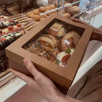 Boîtes d'emballage alimentaire jetables personnalisées OEM en papier kraft pour desserts, pâtisseries, biscuits, sushis, repas à emporter, avec fenêtre transparente