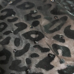 Mới Sang Trọng Màu Đen Leopard Thiết Kế Nhung Đá Và Tinh Thể Vải <span class=keywords><strong>Swarovski</strong></span> Pha Lê Vải Với Ss16 Đá - Product Image 2