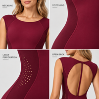Combinaison de yoga une pièce personnalisée pour femme, col bateau, manches courtes, panneau latéral découpé au laser, jambe évasée, pour la gym, l'entraînement et le sport