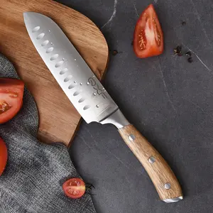 Cuchillo Santoku de chef profesional de 6 pulgadas, cuchillo japonés de acero inoxidable de alto carbono ultra afilado con mango de madera de cebra