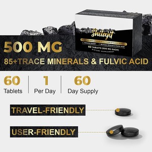 Shilajit 60 Tabletas Gotas Secas Suplemento Dietético 500mg por Porción Salud Inmunológica Más de 85 Minerales Traza Ácido Fúlvico Empaque OEM - Product Image 4