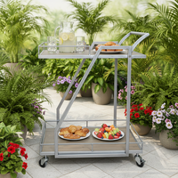Chariot de bar Offre Spéciale à 2 niveaux en métal et en bois avec roulettes Support de rangement moderne pour collations et fêtes pour hôtels