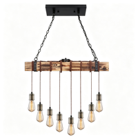 Luminaire suspendu en bois rustique industriel à 8 lumières, ampoule Edison vintage, lampe suspendue linéaire pour îlot de cuisine, bar