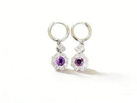 Anting-anting gantung Amethyst Perak 925 yang lucu, bertabur CZ, bergaya bunga, mewah untuk remaja putri, cocok untuk pemakaian sehari-hari, pesta pernikahan, hadiah.
