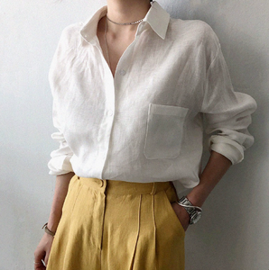 Chemisier oversize pour femme, col classique, poche unique, manches longues, couleur unie, coupe décontractée, idéal pour le bureau et le quotidien - Product Image 3