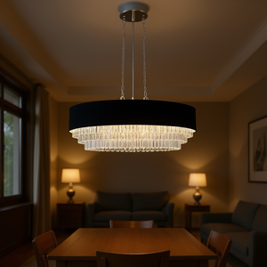 Modern <b>Crystal</b> <b>Chandelier</b> Black Imitation Velvet Shade G9 Base Adjustable Height Round Drum Shape LED <b>Lighting</b> for Dining - Product Image 2