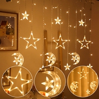 220V Plug-in Intérieur LED Fée Lumière Rideau Ramadan Eid Noël Lune Étoile Décoration en Plastique IP44 Classé