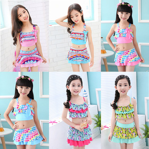 Costume <span class=keywords><strong>da</strong></span> <span class=keywords><strong>bagno</strong></span> floreale intero <span class=keywords><strong>da</strong></span> ragazza carino con Logo anteriore per lezioni di nuoto per bambini Set Bikini per bambini - Product Image 3