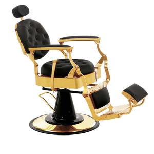 Lujosa Silla de peluquero hidráulica dorada, Silla De <span class=keywords><strong>Barberia</strong></span> Profesional de cuero para peluquería negra, muebles de tienda para hombres - Product Image 2