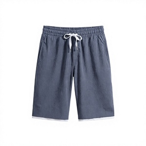 Shorts décontractés pour hommes à cordon de serrage, taille haute, couleur unie, en tissu gaufré de polyester, coupe courte, pour l'été, la plage et la gym - Product Image 2