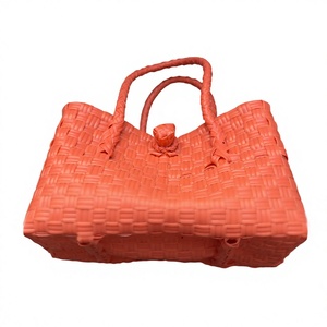 Handmade Peach Plastic Woven Tote <b>Bag</b> Eco Friendly Reusable Market Shopping Beach Handbag Durable Custom Summer Shoulder <b>Basket</b> - Product Image 5