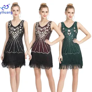 Factory Direct 1920s Vintage V-Neck Party Prom Dance Sequins Tassel Dresses Small Gowns for woman