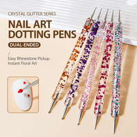 Set 5 Buah Pena Dotting Berlian Ujung Ganda untuk Seni Kuku, Pena Dotting Bunga dan Mutiara, Bubuk Cat Kuku, Stik Glitter