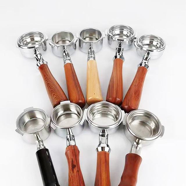 Espresso Machine Portafilter 58mm 2 Ears Bottomless Wood Handle Coffee Portafilter