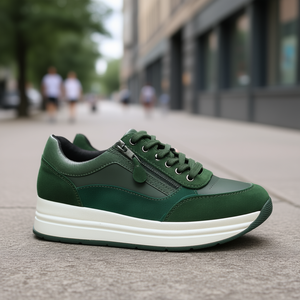 Sneakers Chunky Verdi in Pelle Scamosciata con Plateau, Scarpe Casual da Donna - Product Image 3
