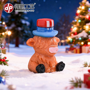 <b>Mini</b> Highland Bull Resin Figurine Santa Hat American Hat <b>Desk</b> Ornament Decorative Gift Accessory - Product Image 4