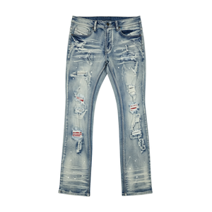 Prendas de mezclilla vintage rebeldes y desgastadas con adornos rasgados, deshilachados y con parches para una estética urbana de hip-hop y punk. - Product Image 3
