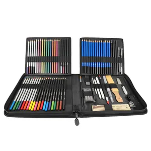 83pcs 전문 드로잉 스케치 컬러 연필 키트 수채화 연필 세트 금속 상자 포장